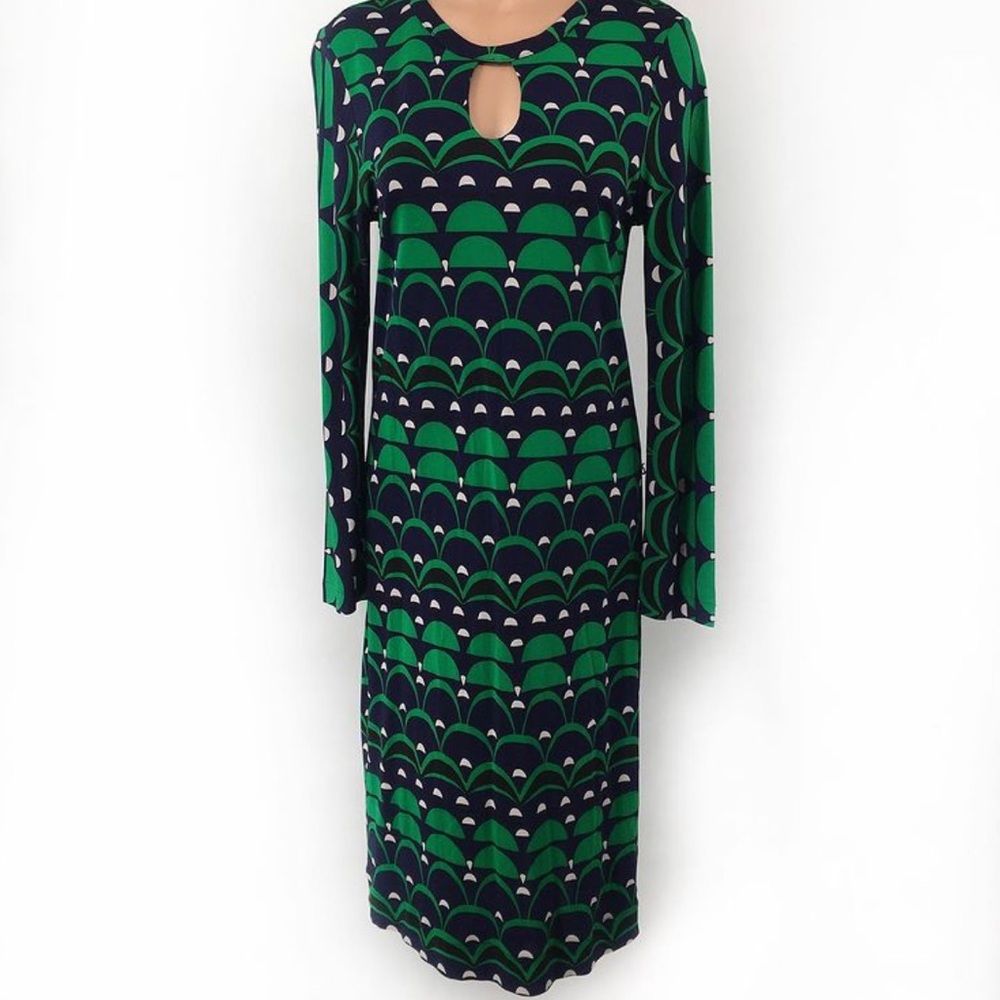 Banana Republic Mad Men Mod Green Retro Print Knit Dress 10